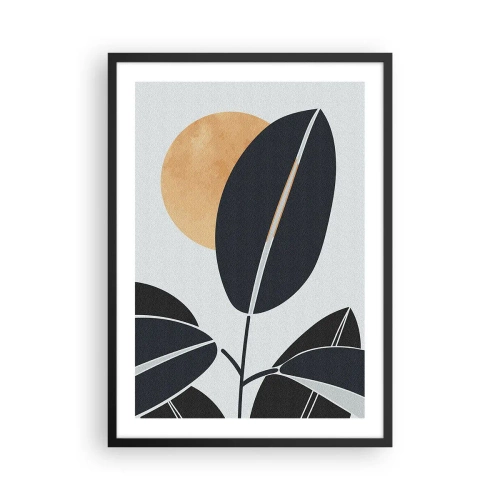 Poster in black frame - A minimalist composition of leaves against the backdrop of the sun - 50x70cm - Hot Summer's Day - Modern wall decoration for the living room and bedroom ARTTOR