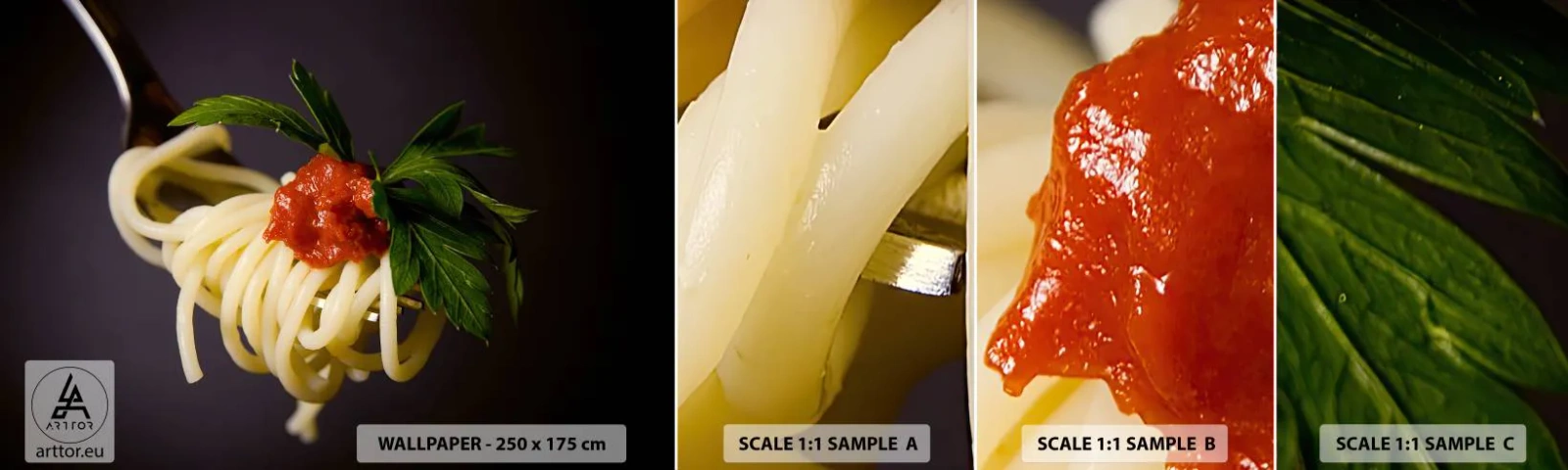 Photo Wallpaper Sample Self-Adhesive Deluxe Sticker - Tasty Bite - Gastronomy, Spaghetti, Italy - 100x30 cm