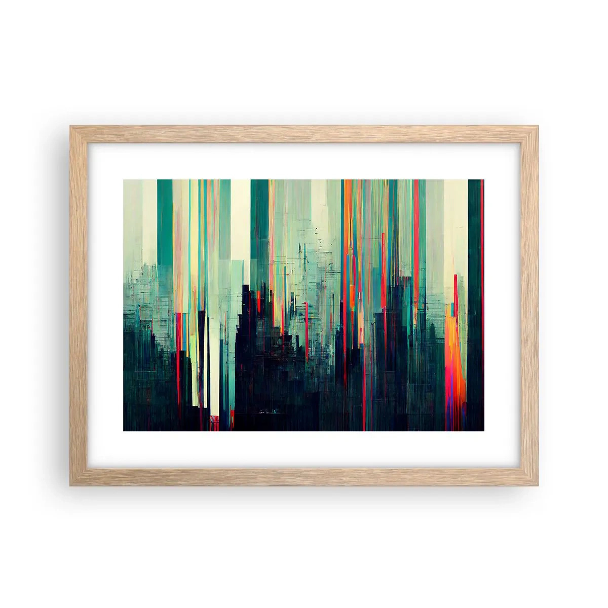 Poster in light oak frame - Futuristic City - 40x30 cm