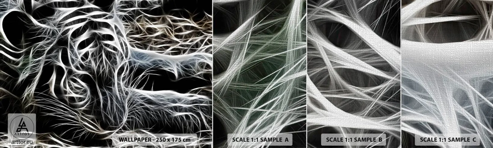 Photo Wallpaper Sample Premium Canvas - Study in Lightness of Cats - Abstraction, Tiger, Animals - 100x30 cm