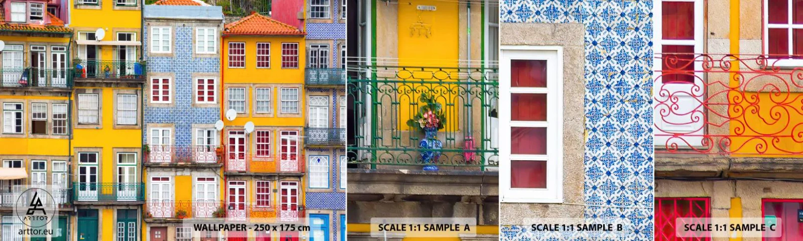 Photo Wallpaper Sample Standard Eco - Colours of Old Town - City, Porto, Architecture - 100x30 cm
