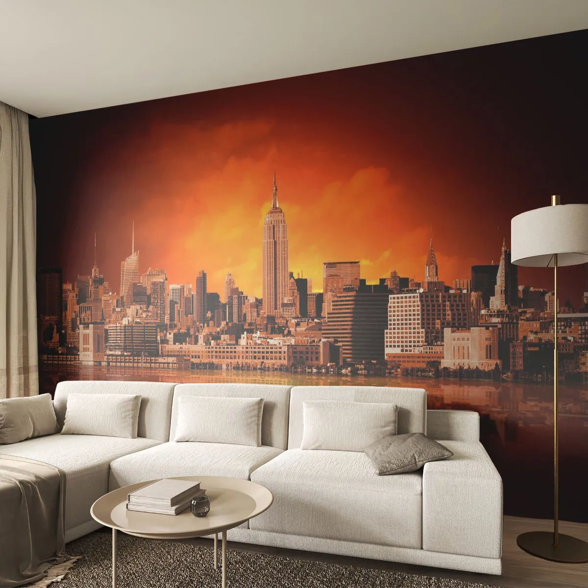 Photo Wallpaper Premium Sand - Big City Panorama in Brown and Yellow - New York, Architecture, City - 400x280 cm