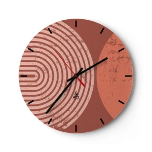 Wall clock - Clock on glass - Geometry of circles in shades of terracotta and pink - 30x30cm - Close Relationship - Modern wall decoration for the living room, kitchen, and bedroom ARTTOR