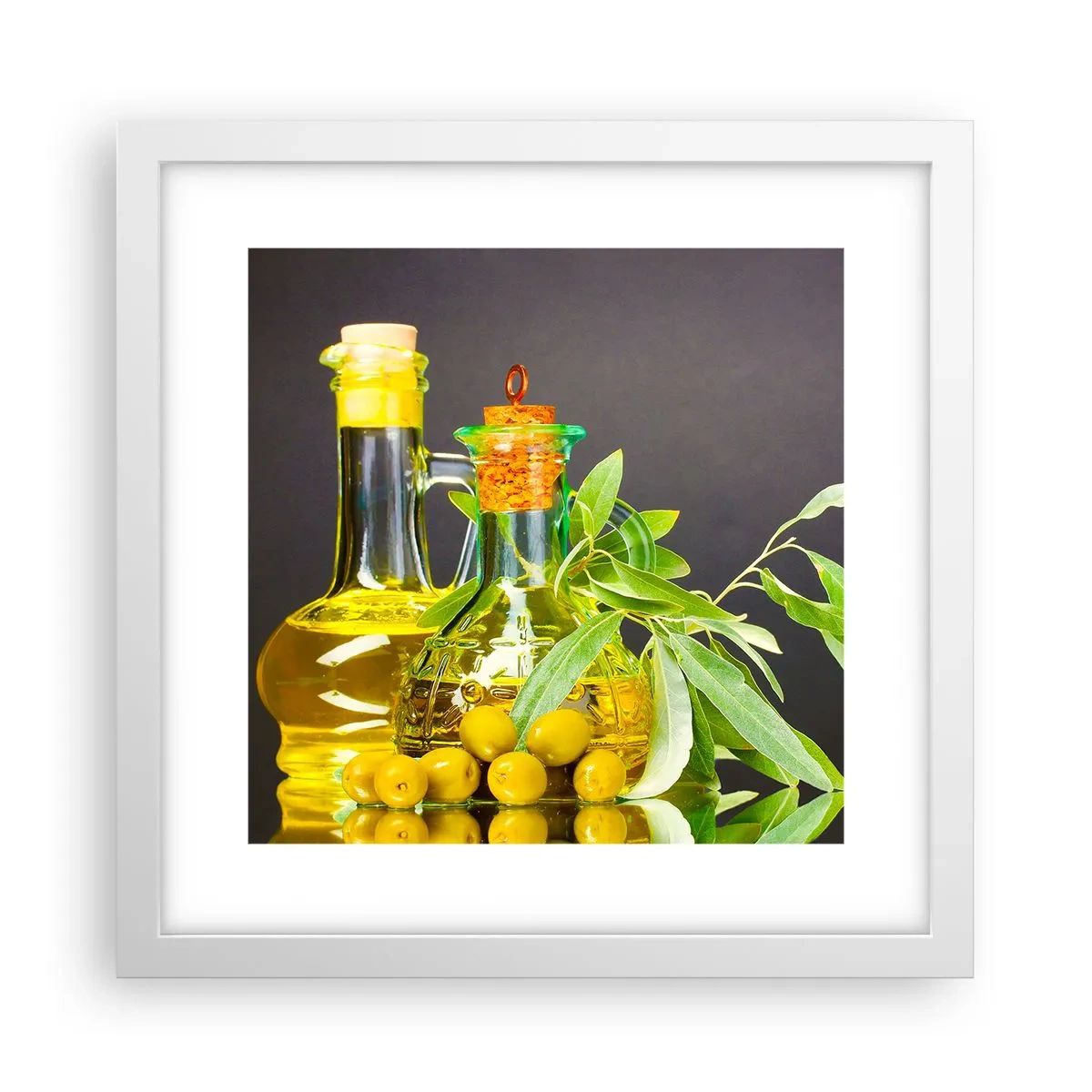 Poster in white frmae - Still Life with Olives and Olive Oil - 30x30 cm