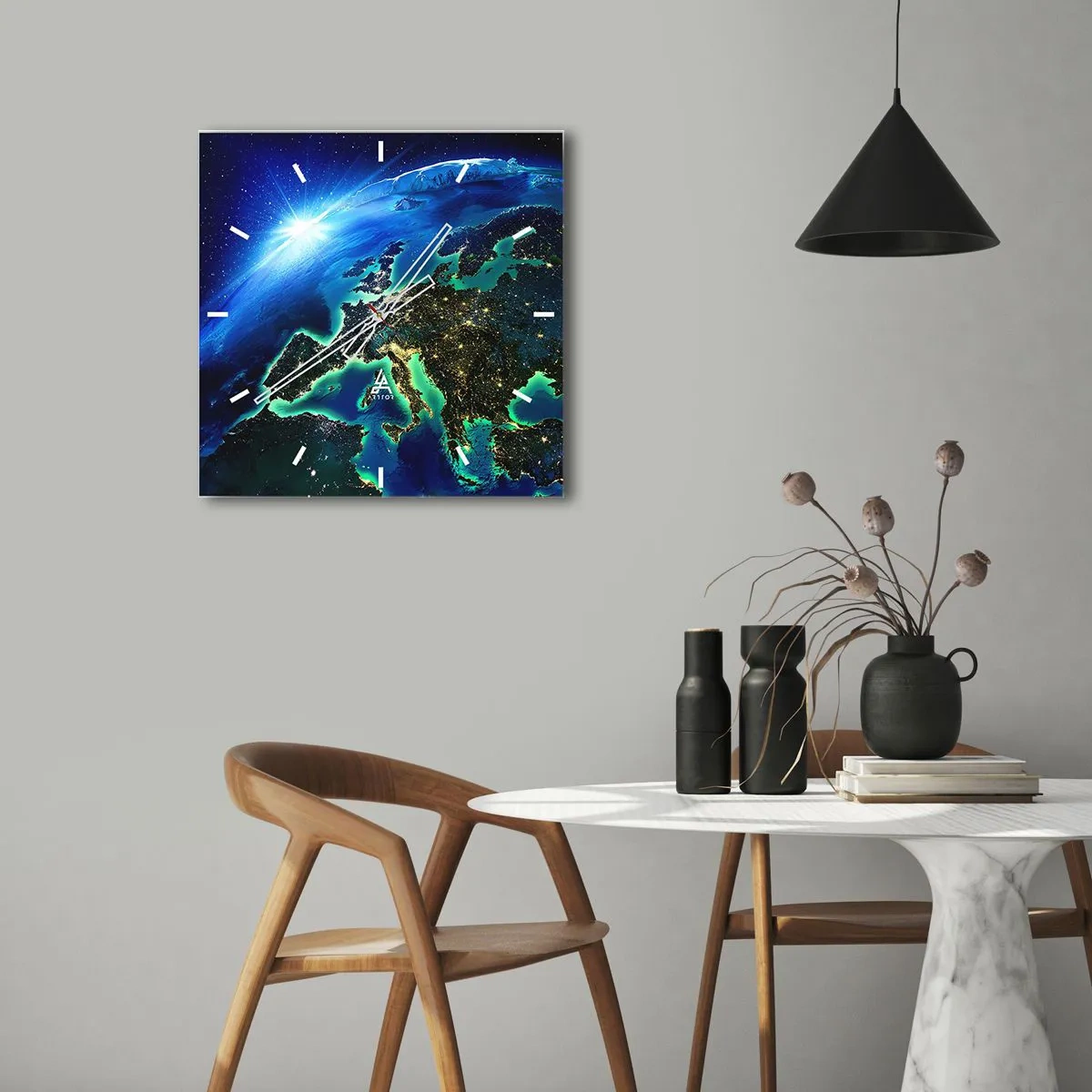 Wall clock - Clock on glass - Sparkling Europe - 30x30 cm