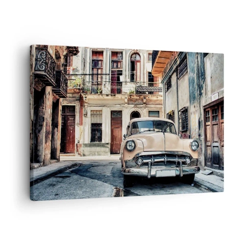 Canvas picture - A classic car against the backdrop of urban architecture - 70x50cm - Siesta in Havana - Modern wall decoration for the living room and bedroom ARTTOR