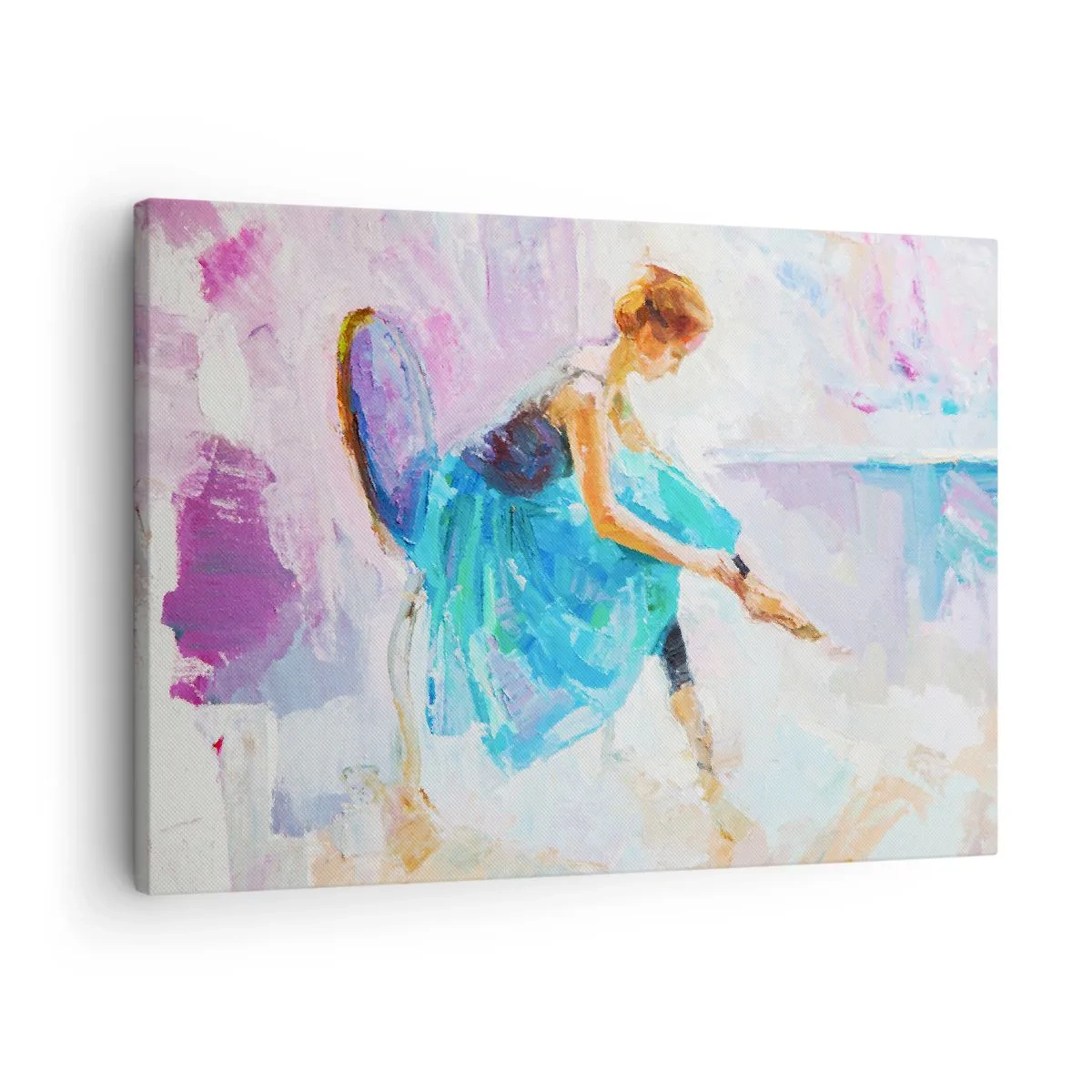 Canvas picture - A ballerina getting ready to dance in pastel shades. - 70x50cm - Unspeakable Grace, Subtle Charm - Modern wall decoration for the living room and bedroom ARTTOR