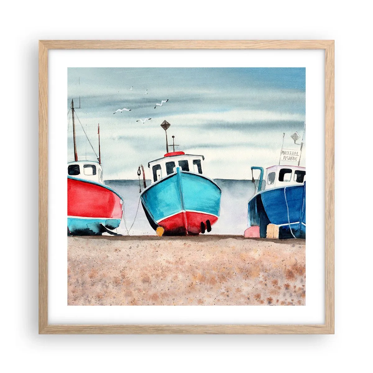 Poster in light oak frame - Ready for Fishing - 50x50 cm