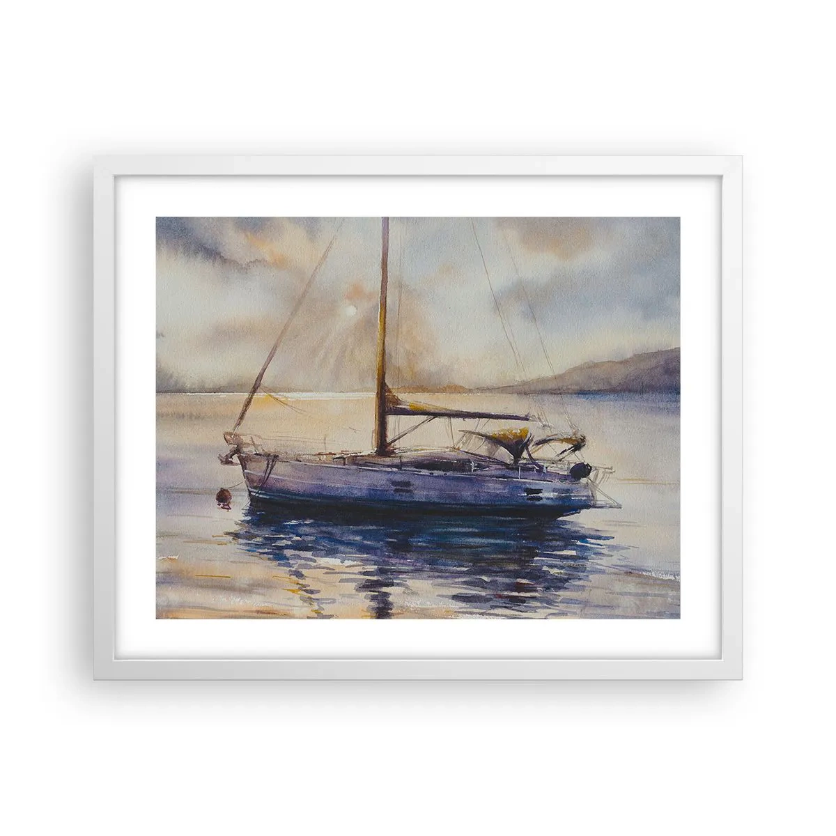 Poster in white frmae - Evening in Harbour - 50x40 cm