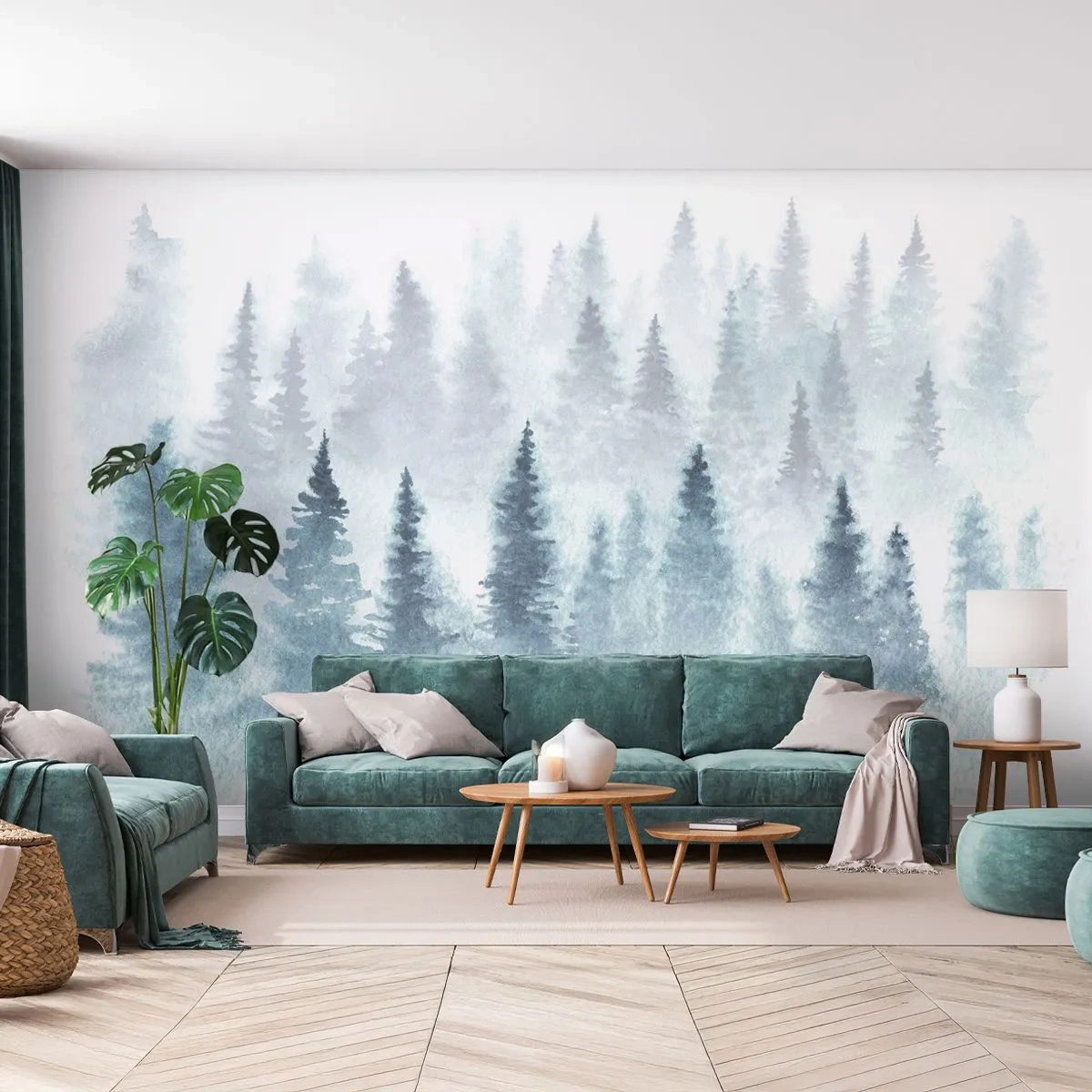 Self-Adhesive Photo Wallpaper Deluxe Sticker - Wrapped up in a Fog - Landscape, Forest, Spruce - 400x280 cm