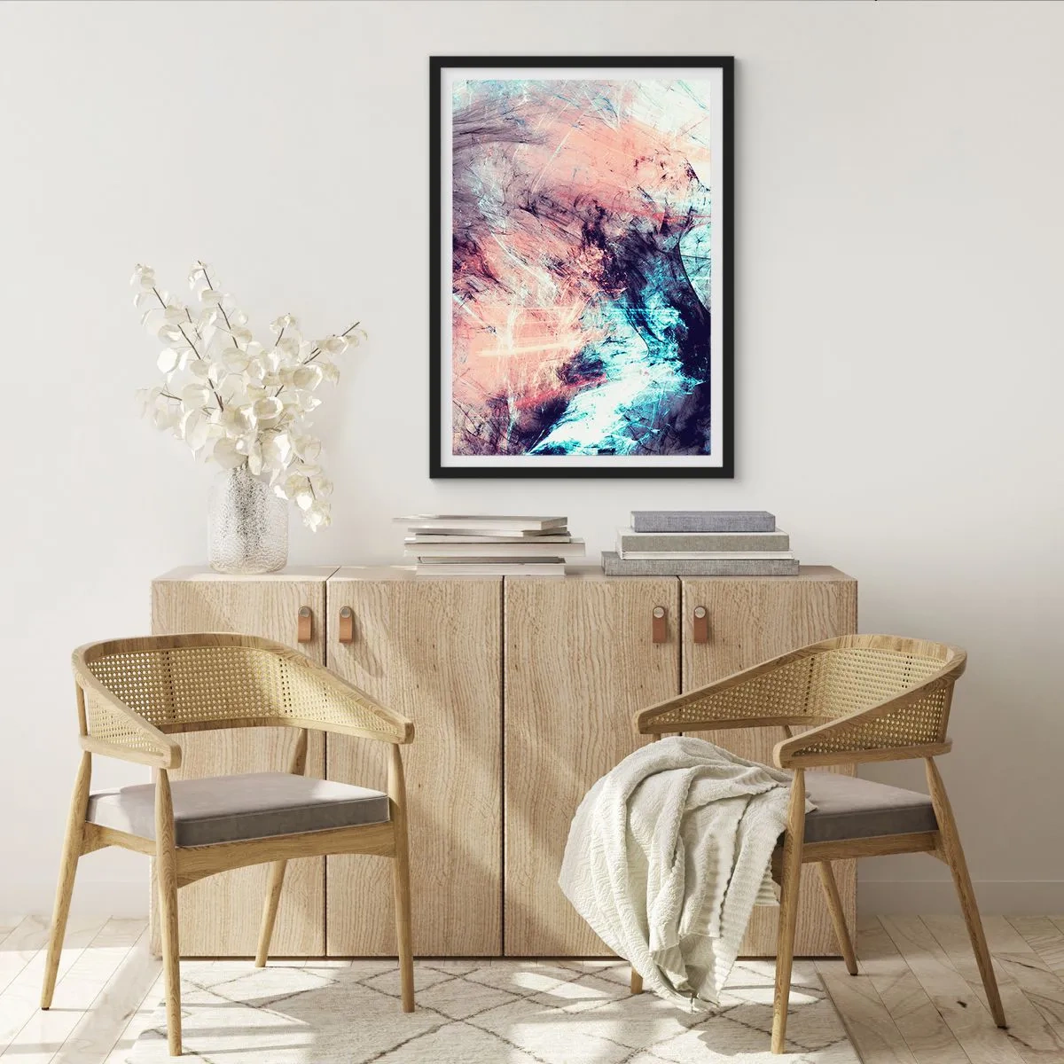 Poster in black frame - Abstraction in pastel and dark shades - 50x70cm - Feel the Wind - Modern wall decoration for the living room and bedroom ARTTOR
