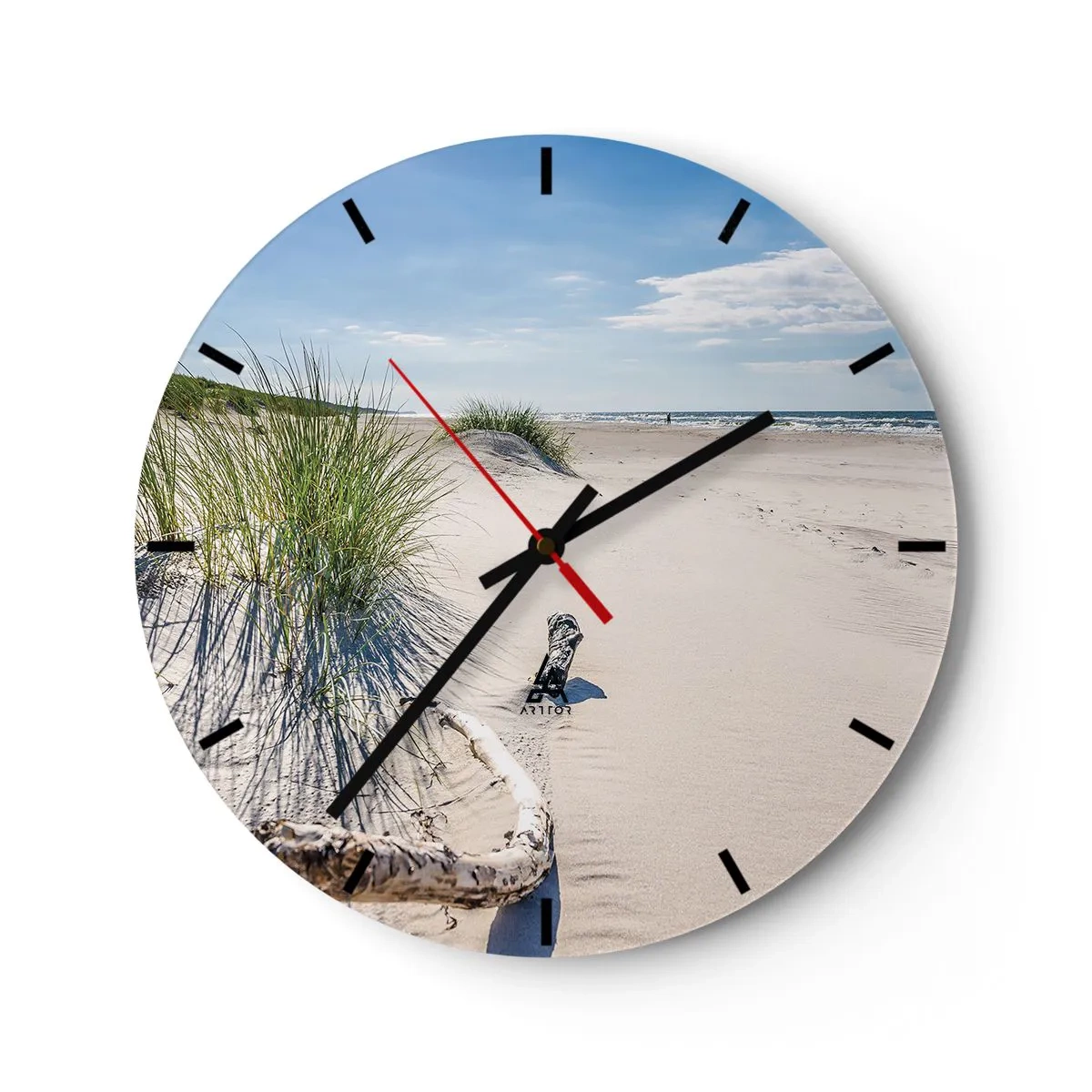 Wall clock - Clock on glass - A beach with sand, grass and a sea view on a sunny day - 30x30cm - The Most Beautiful? Baltic One - Modern wall decoration for the living room, kitchen, and bedroom ARTTOR