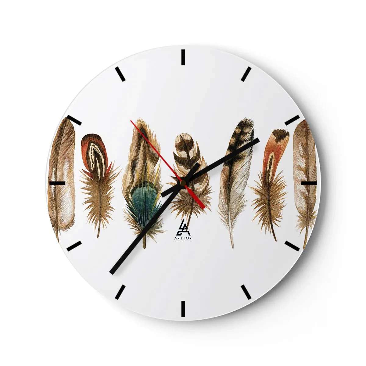 Wall clock - Clock on glass - Feather Variation - 40x40 cm