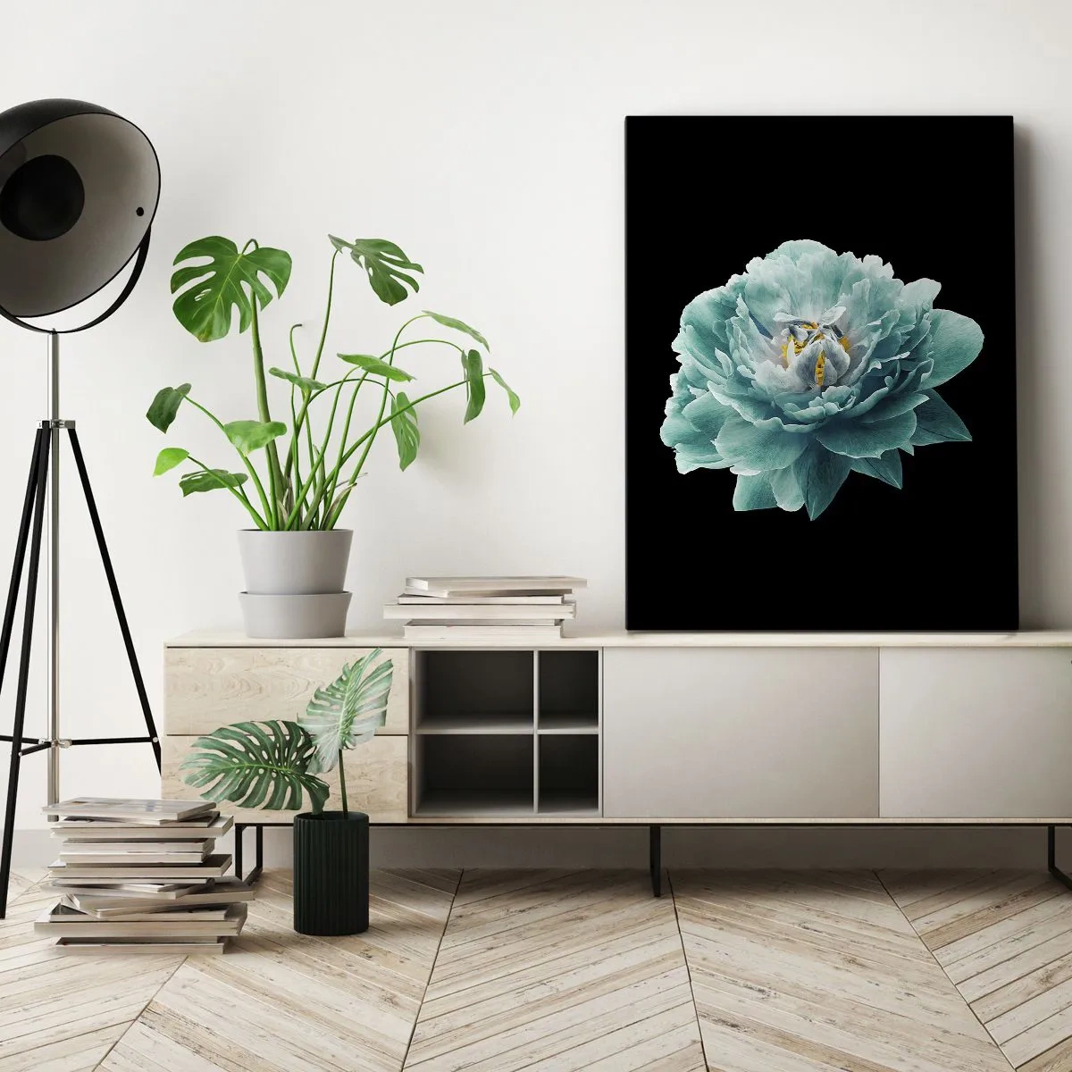 Canvas picture - Blue and Gold Petals - 65x120 cm