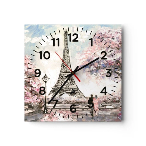 Wall clock - Clock on glass - April Walk in Paris - 30x30 cm