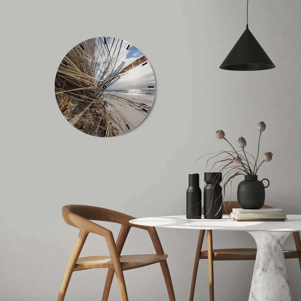 Wall clock - Clock on glass - Enounter of the Elements - 30x30 cm