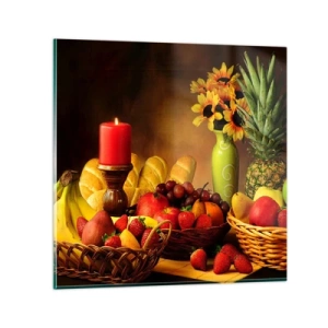 Glass picture - Still Nature with Bread and Fruit - 70x70 cm