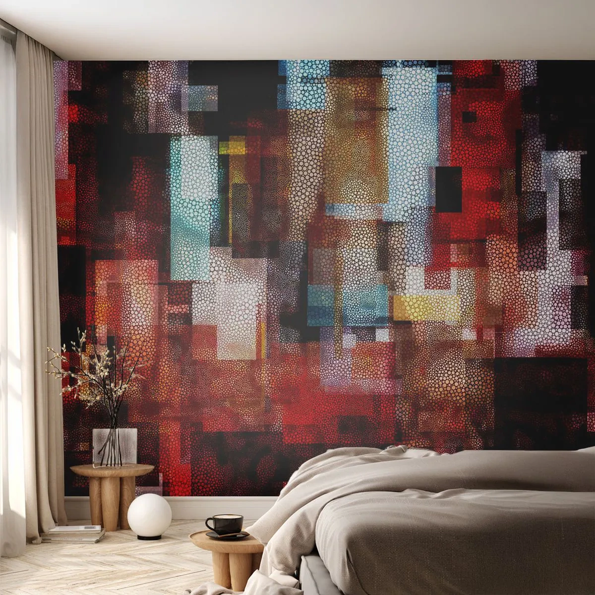 Photo Wallpaper Standard Eco - Modern abstraction in shades of red and black - 100x70cm - Mashed UP - Modern wall decoration for the living room and bedroom ARTTOR