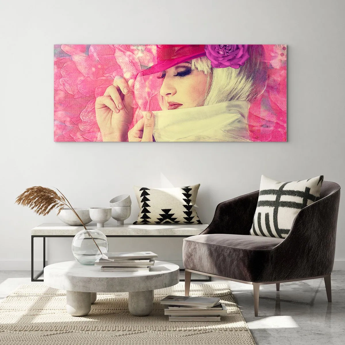 Glass picture - Retro Portrait in Pink - 90x30 cm