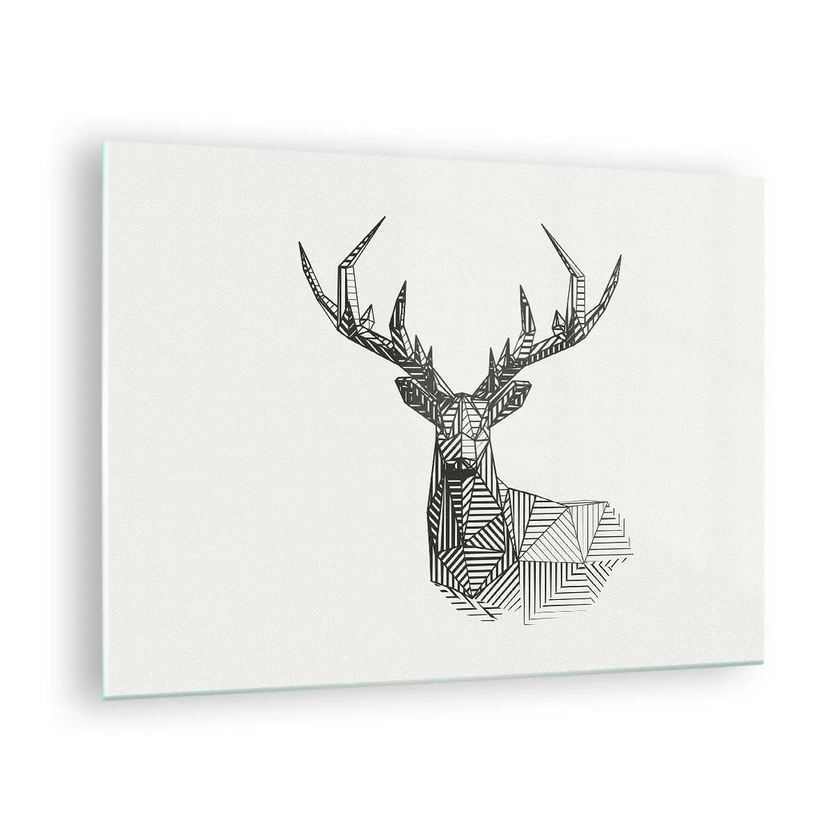 Glass picture - Cubist deer made of geometric shapes on a white background - 70x50cm - Derr in Cubist Style - Modern wall decoration for the living room and bedroom ARTTOR