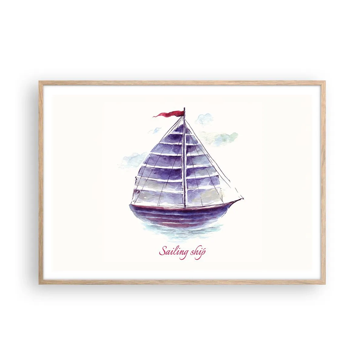 Poster in light oak frame - Full Sails And Calm Waters - 100x70 cm