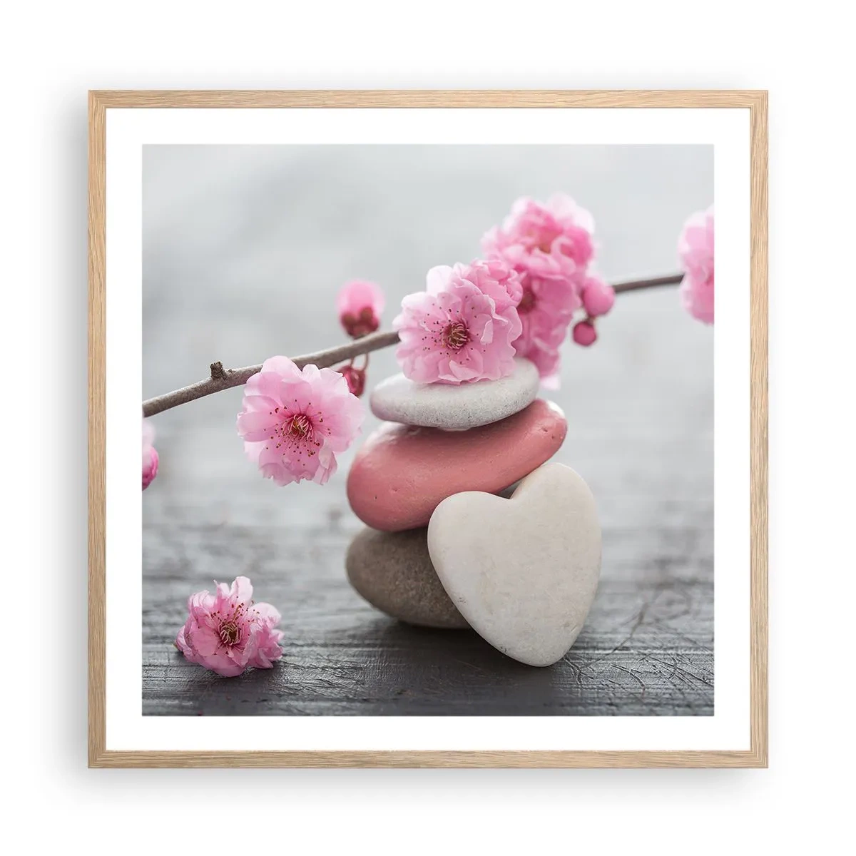 Poster in light oak frame - Bliss with Cherry Blossom - 60x60 cm