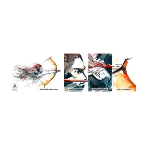 Photo Wallpaper Sample Standard Eco - Mythical Warrior with a Fiery Bow - Abstraction, Gunman, Bow Shot - 100x30 cm