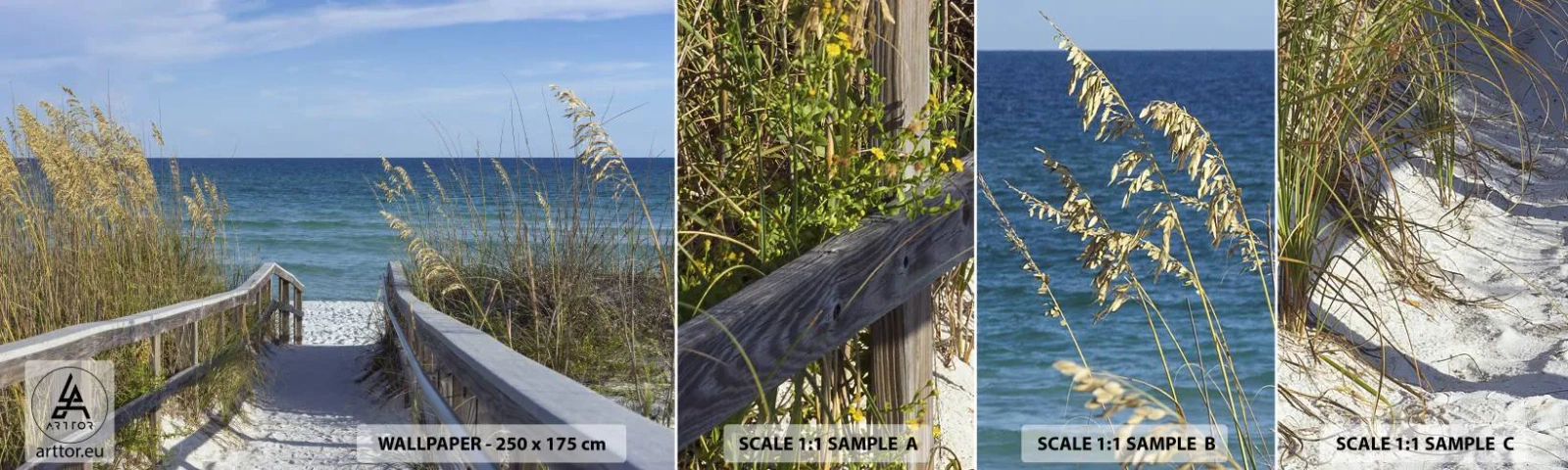 Photo Wallpaper Sample Self-Adhesive Deluxe Sticker - In the Sun, out in the Wind - Landscape, Sea Dune, Sea - 100x30 cm