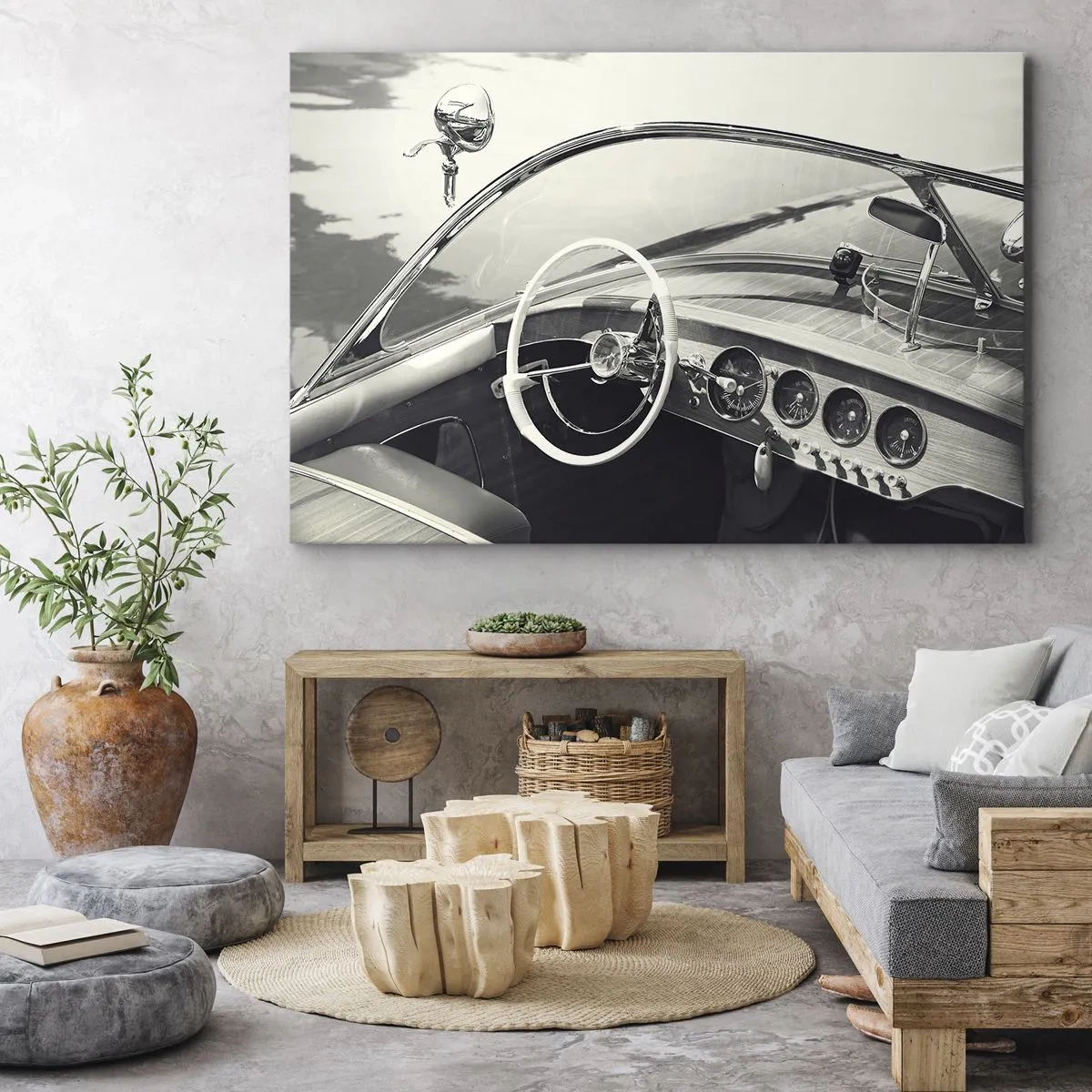 Canvas picture - Classic car interior in monochromatic style - 70x50cm - Weather for the Rich - Modern wall decoration for the living room and bedroom ARTTOR
