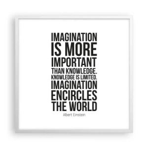 Poster in white frmae - Einstein about Power of Imagination - 60x60 cm