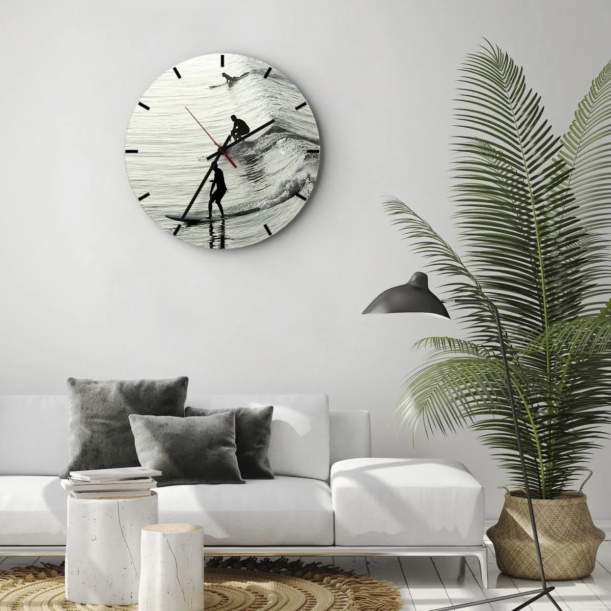 Wall clock - Clock on glass - Meeting the Wave - 40x40 cm