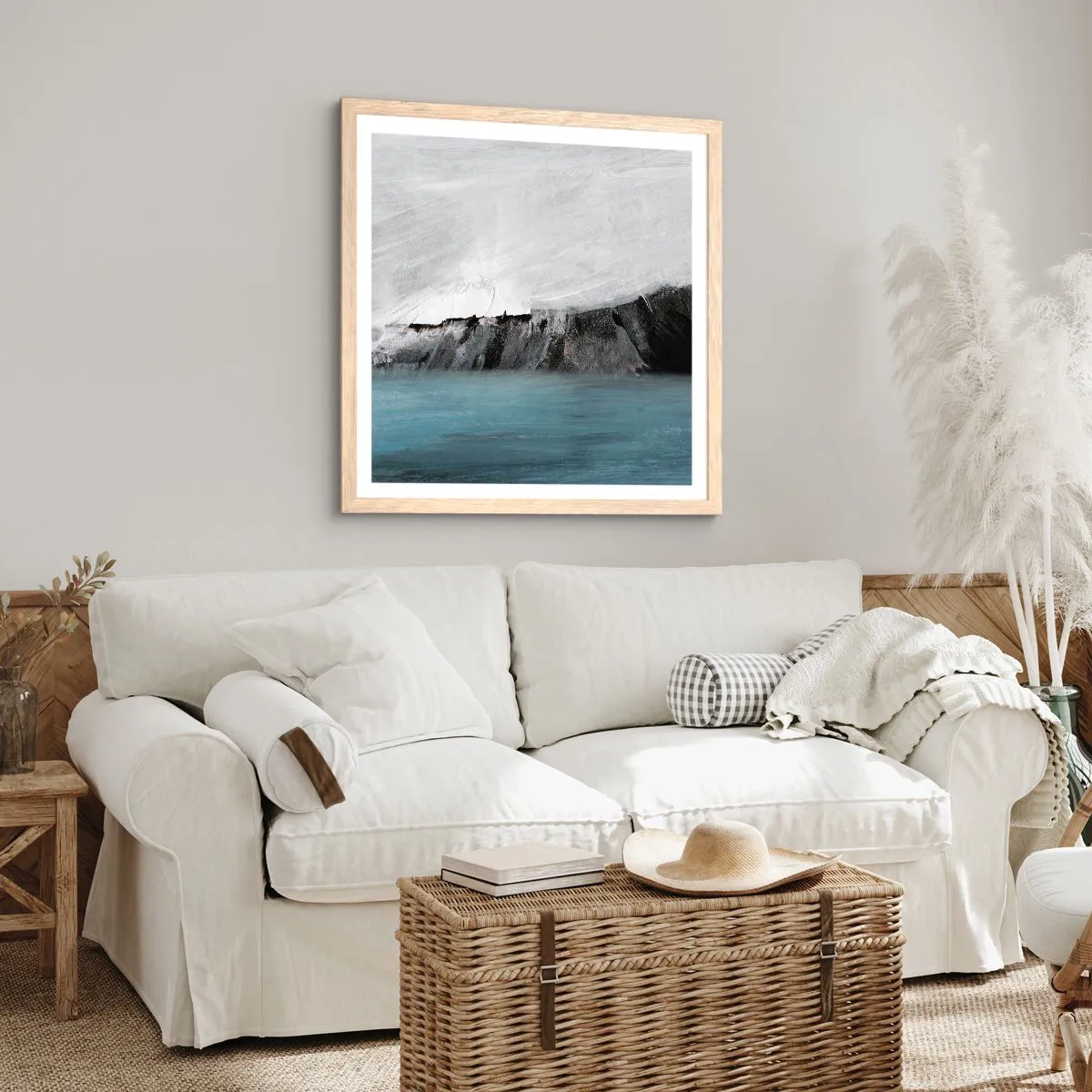 Poster in light oak frame - Water-Earth: Clash of Elements - 60x60 cm
