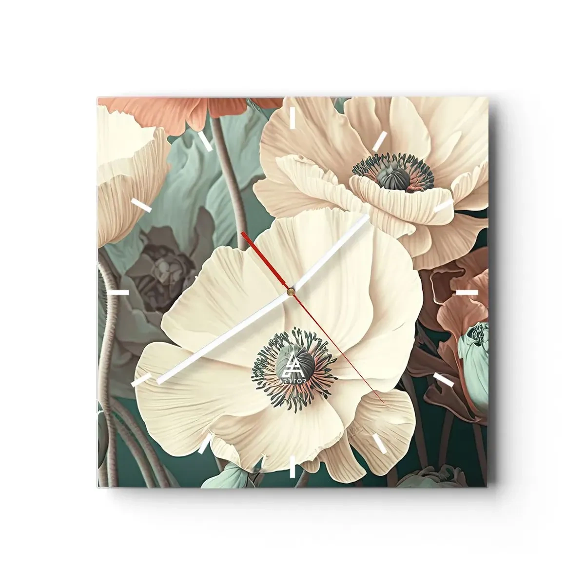 Wall clock - Clock on glass - Whisper of the Poppies - 40x40 cm