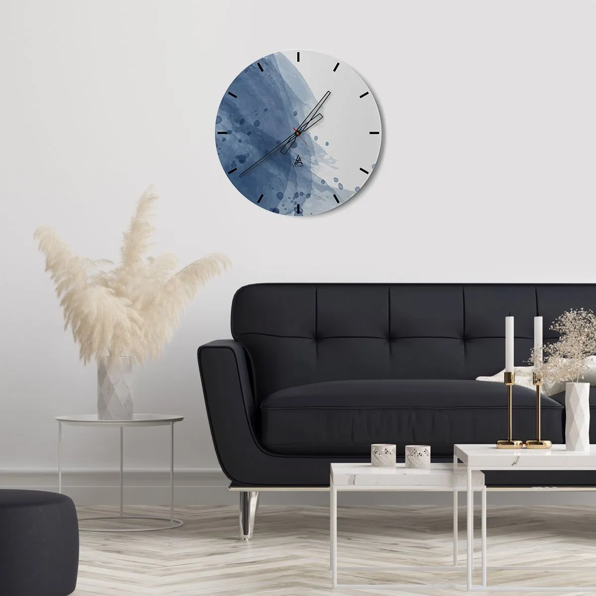 Wall clock - Clock on glass - Blue Tulle - 40x40 cm