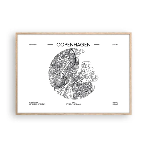 Poster in light oak frame - Anatomy of Copenhagen - 100x70 cm