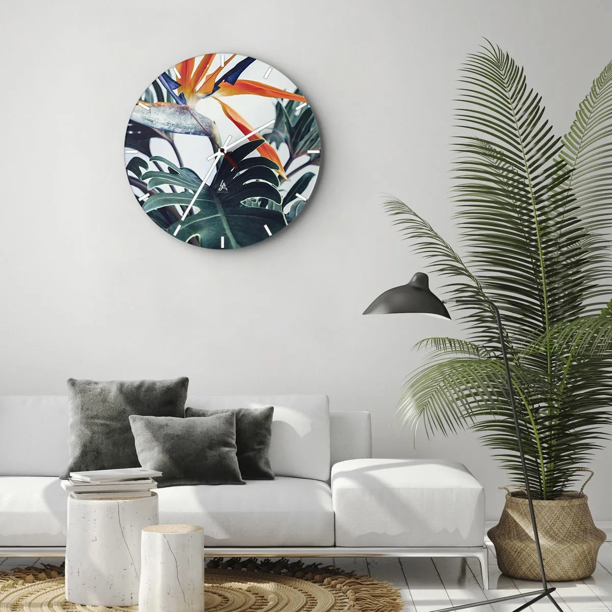 Wall clock - Clock on glass - Birdy Bush - 40x40 cm