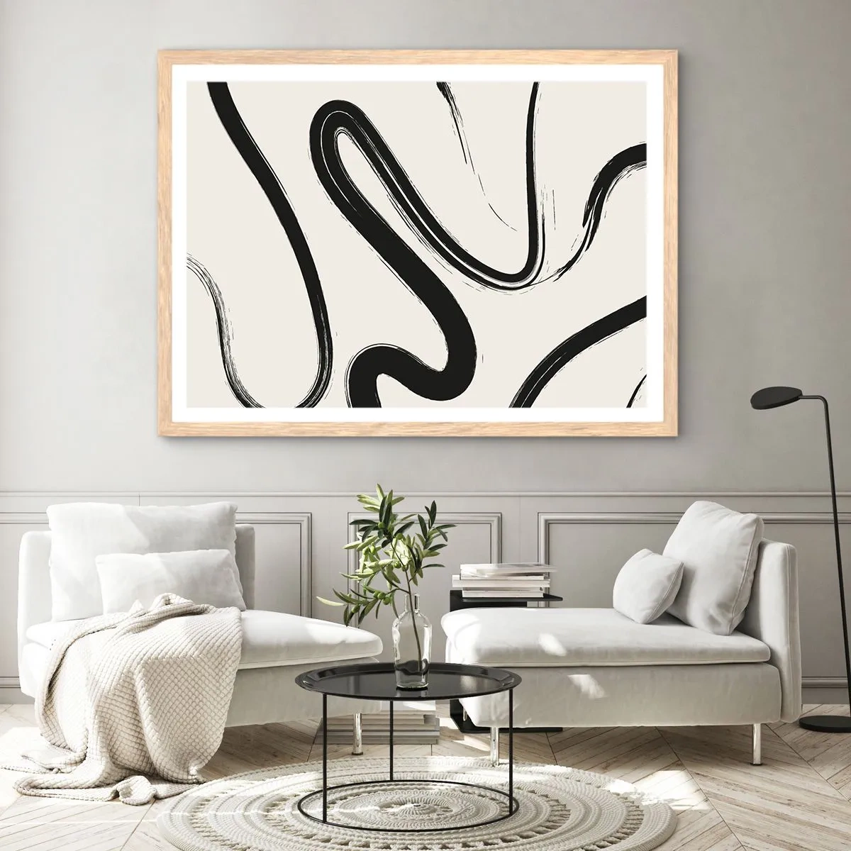 Poster in light oak frame - Black and White Fancy - 91x61 cm