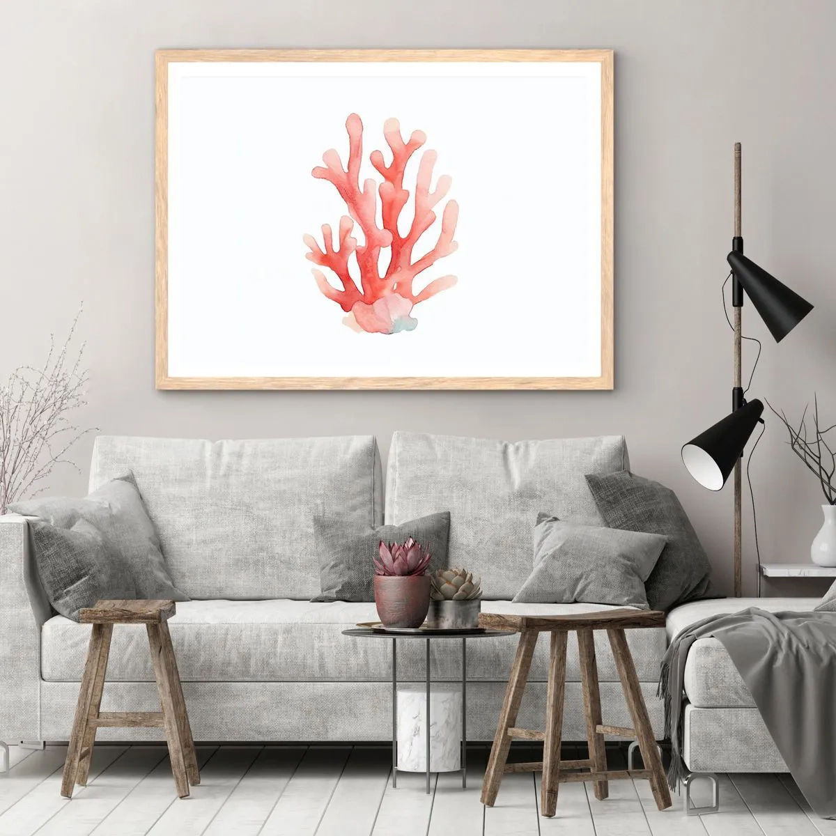 Poster in light oak frame - Coral Colour Colars - 40x30 cm