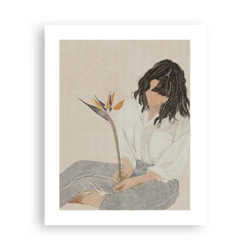 Poster - Portrait with an Exotic Flower - 40x50 cm
