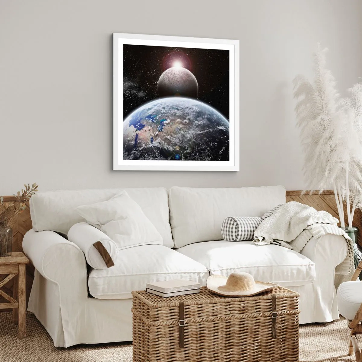 Poster in white frmae - Space Landscape - Sunrise - 60x60 cm