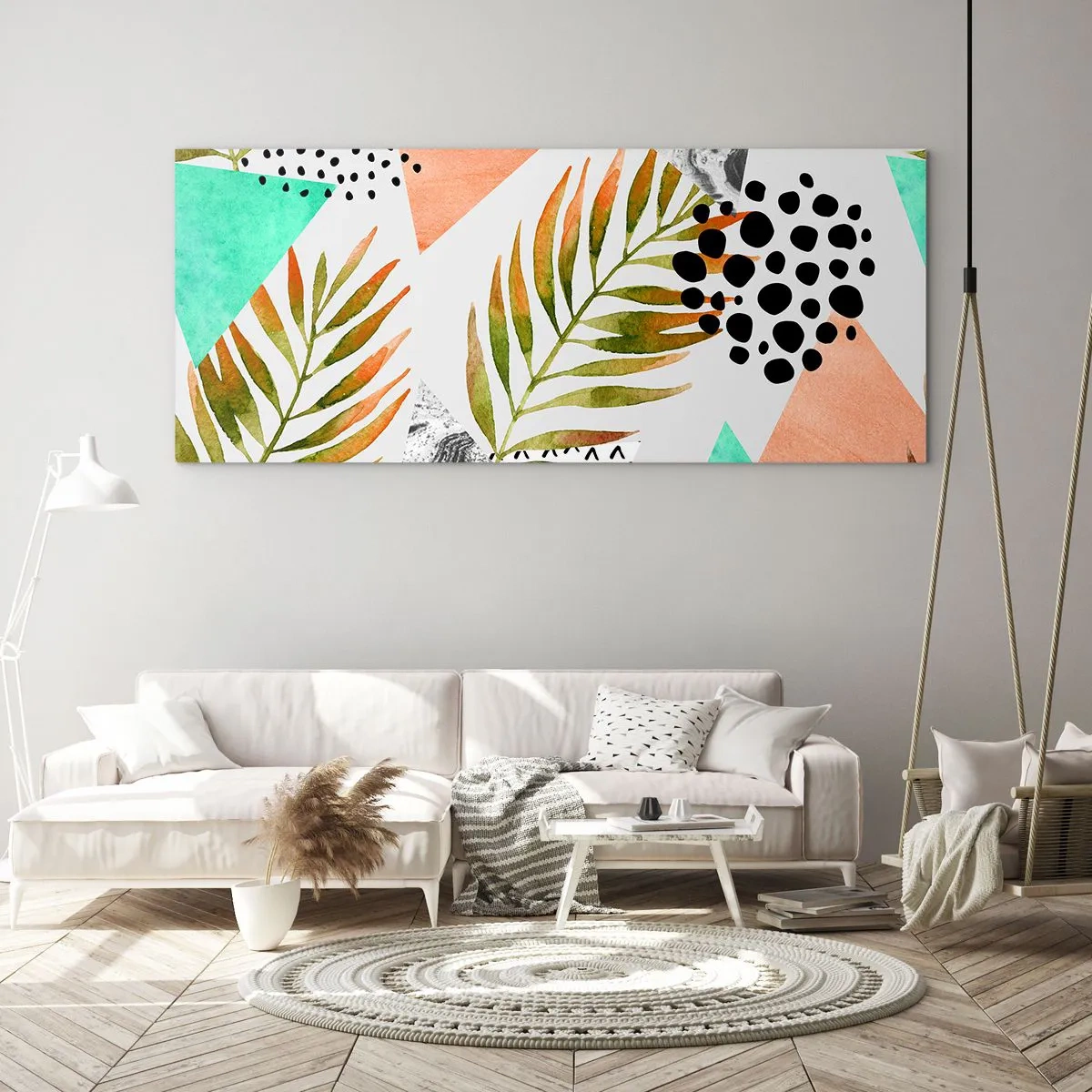 Glass picture - Decorated with a Palm Leaf - 100x40 cm