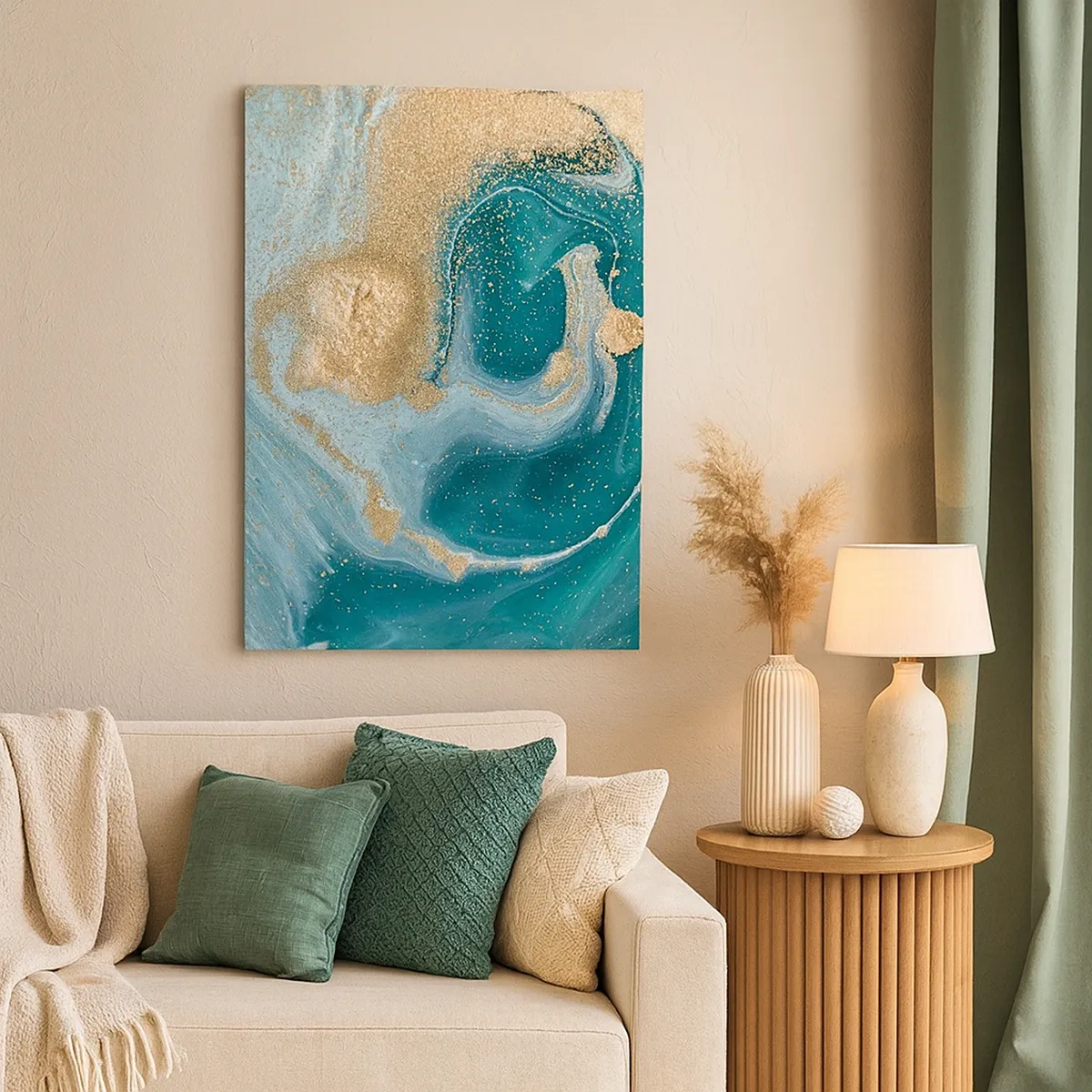 Canvas picture - Swirl of Gold and Turquiose - 50x70 cm