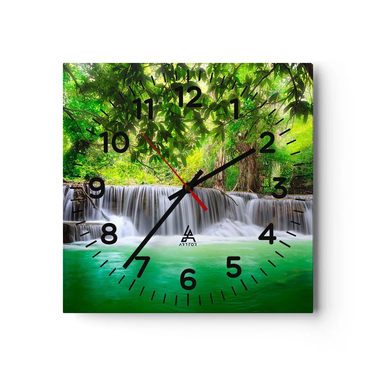 Wall clock - Clock on glass - Cascade in Green - 40x40 cm