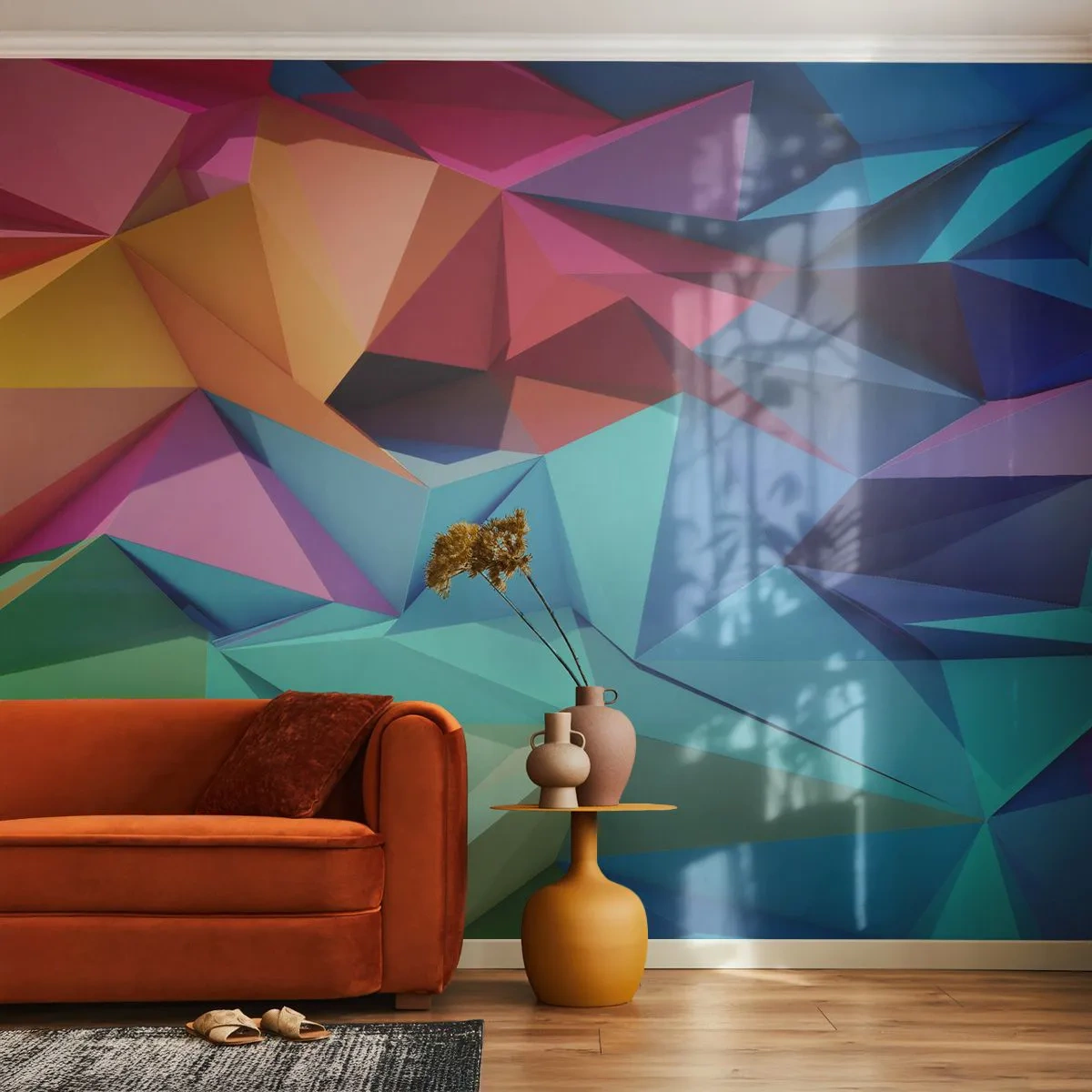 Self-Adhesive Photo Wallpaper Deluxe Sticker - Rainbow Origami - Abstraction, 3D, Graphics - 500x350 cm