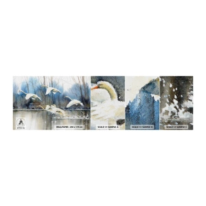 Photo Wallpaper Sample Self-Adhesive Deluxe Sticker - Like in a Fairy Tale about Wild Swans - Swans, Birds, Landscape - 100x30 cm