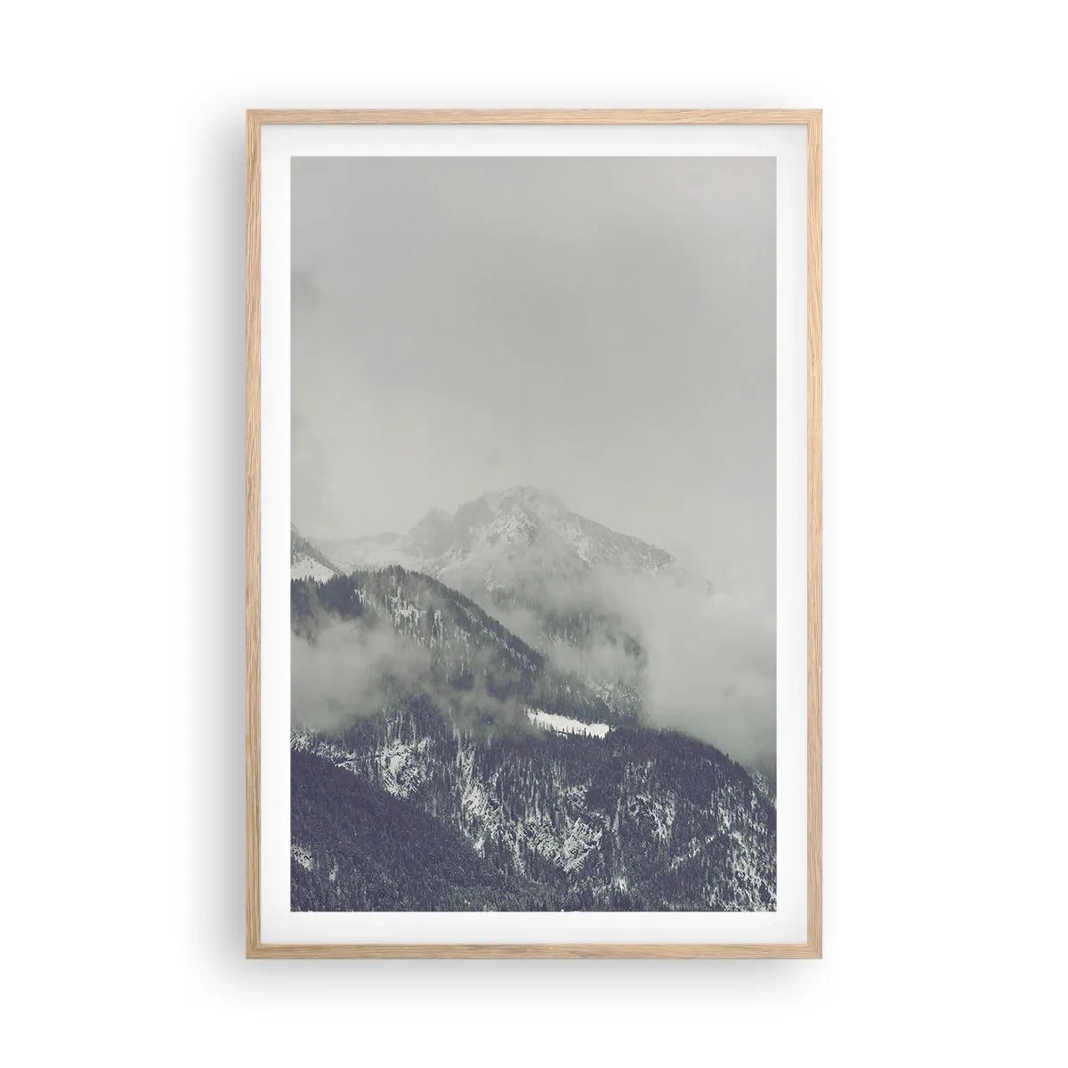 Poster in light oak frame - Foggy valley - 61x91 cm
