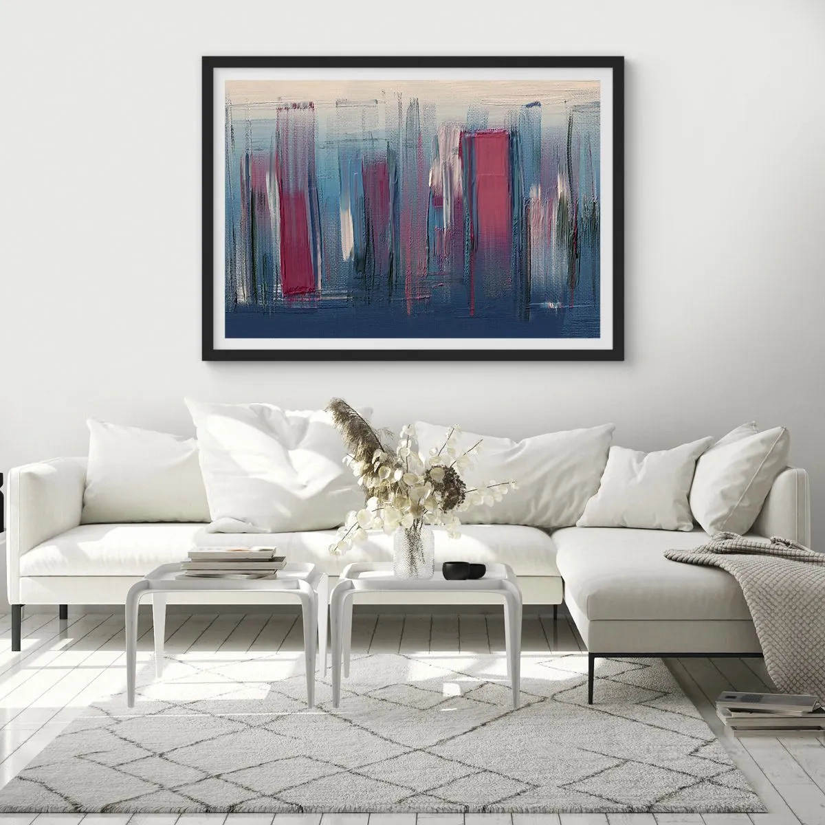 Poster in black frame - Vertical Composition In Blue And Red - 91x61 cm