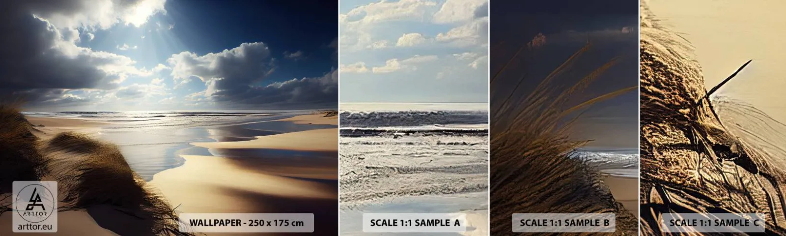 Photo Wallpaper Sample Self-Adhesive Deluxe Sticker - Beach, Wild Beach - Beach, Sea, Dunes - 100x30 cm