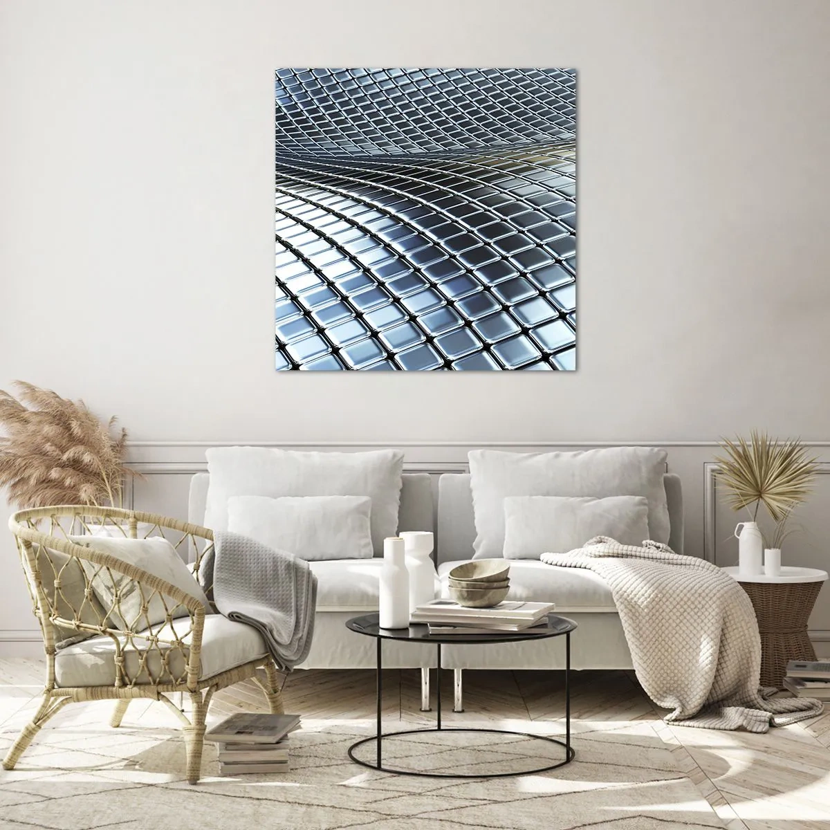 Glass picture - Metallic Silver Wave - 40x40 cm