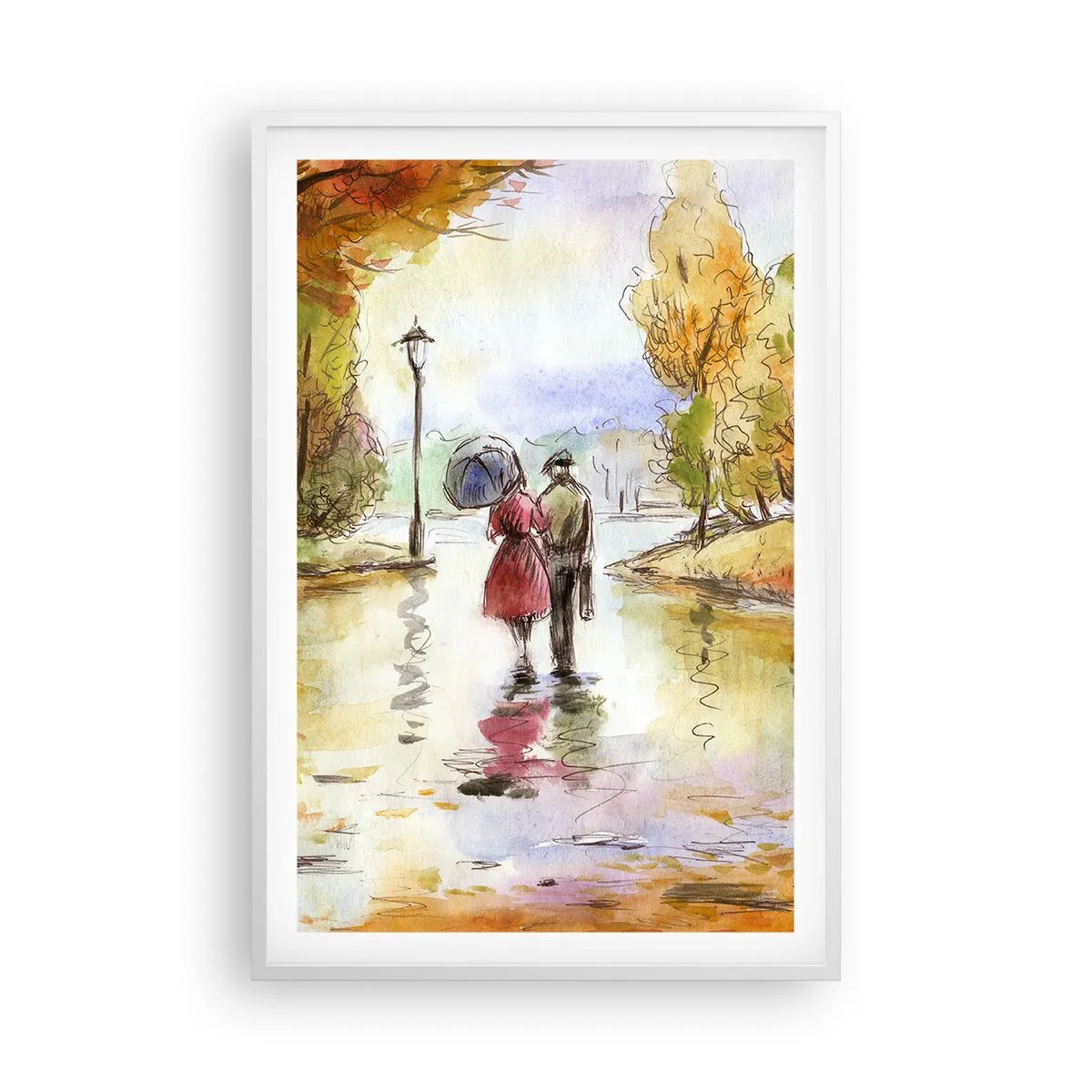 Poster in white frmae - Romantic Autumn in a Park - 61x91 cm